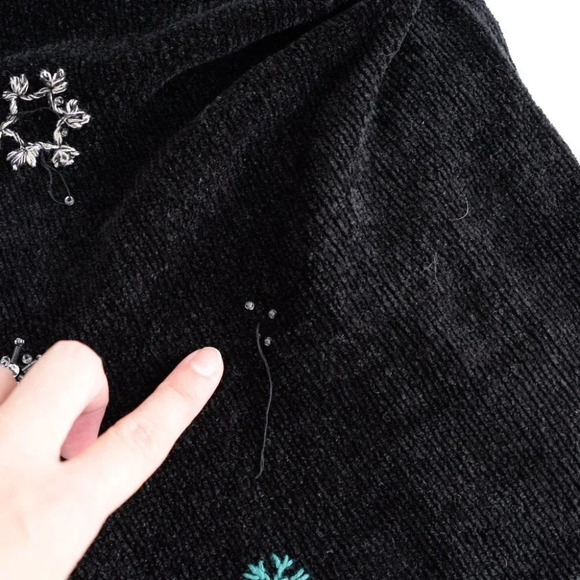Vintage Allison Daley Black Zip Cardigan Holiday Snowflakes Festive Sweater L - Picture 15 of 16